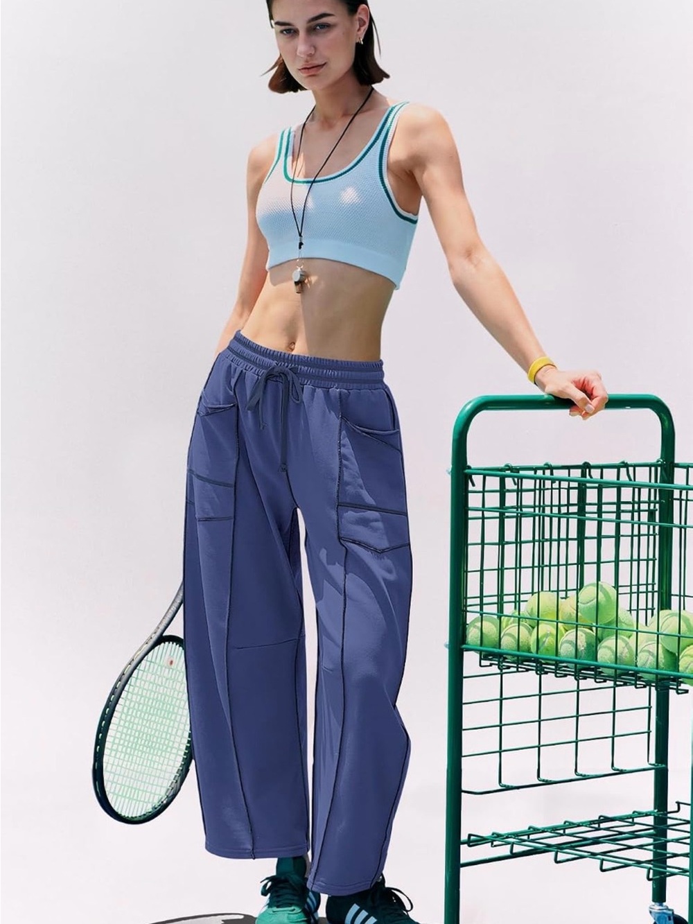 Women’s Viral Barrel Leg Blue Relaxed Drawstring French Terry Pants